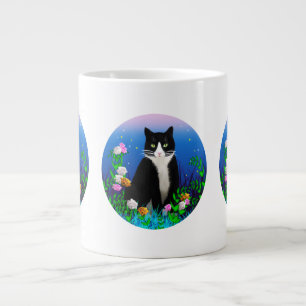 Caneca De Café Grande Tuxedo Cat com Flores Mug