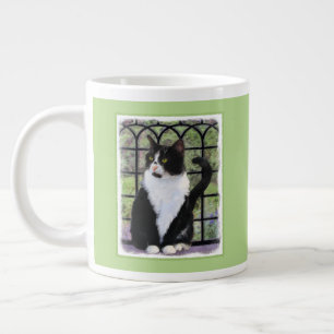Caneca De Café Grande Tuxedo Cat em Pintura de Janela Arte Animal Origin