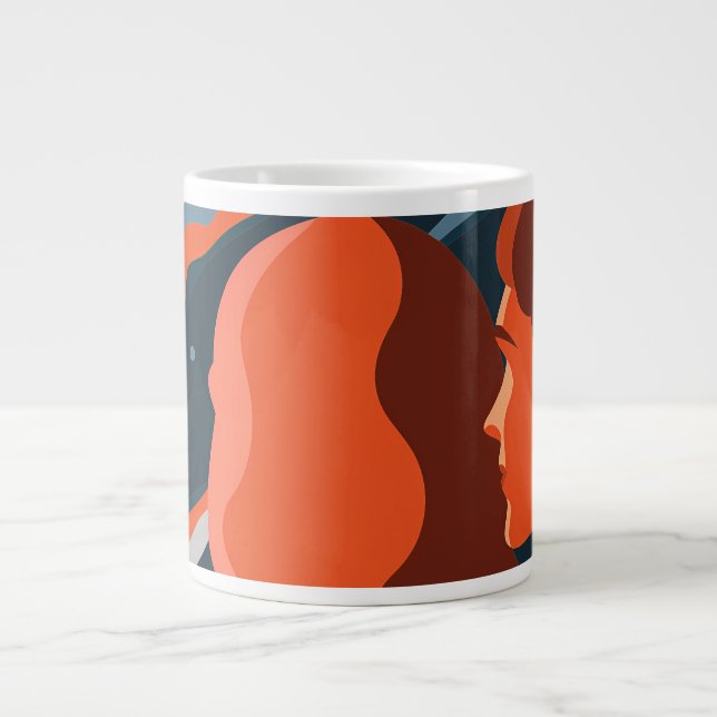 Caneca De Café Grande Two Figures Contemplating an Abstract Cosmic Scene (Frente)