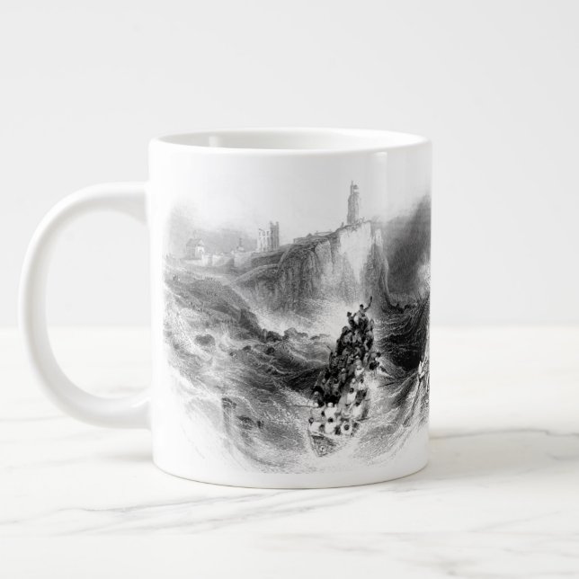 Caneca De Café Grande Tynemouth Lighthouse e Harbor (Esquerda)
