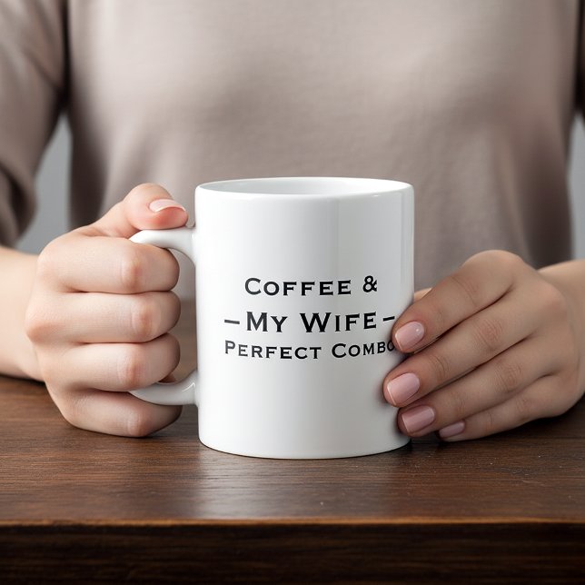 Caneca De Café Grande Typography Mug Design – Coffee & My Wife (Criador carregado)