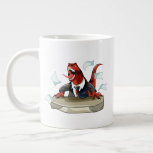 Caneca De Café Grande Tyrannosaurus Rex Boss Sentado Em Uma Mesa.