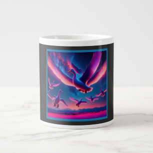 Caneca De Café Grande Um Bando De Penas De Gansos Neon Rosa No Céu Notur