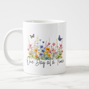 Caneca De Café Grande Um dia de cada vez, citações inspiracionais de flo