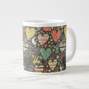 Caneca De Café Grande Um lindo padrão de coelhinhos de amor com coraç