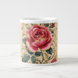 Caneca De Café Grande Uma Bela Rosa Cor-de-Rosa Chocante, Dourado, Luxuo