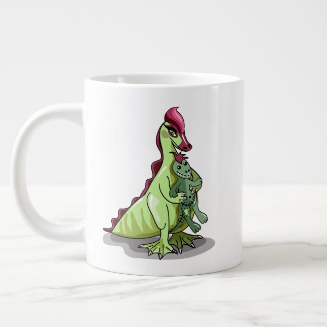 Caneca De Café Grande Uma Mulher Hadrosaurus Segurando Uma Boneca. (Esquerda)