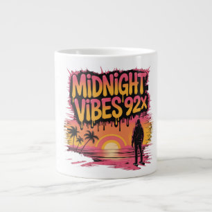 Caneca De Café Grande Uma pessoa fica na praia ao pôr do sol com palma