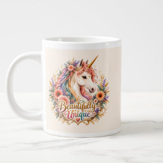Caneca De Café Grande Unicórnio Boho Floral Misticamente Único e Belo