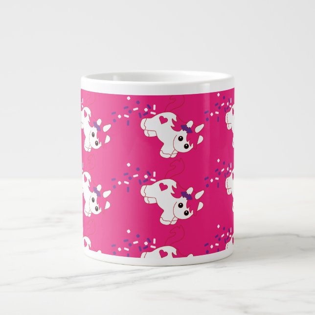 Caneca De Café Grande Unicórnio Cor-de-rosa, Pooping (Frente)