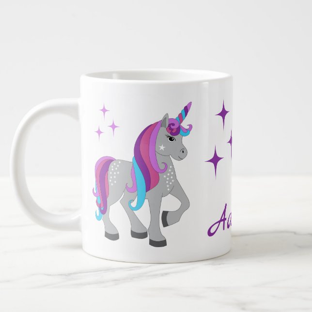 Caneca De Café Grande Unicórnio Fofo & Estrelas (Esquerda)