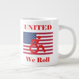 Caneca De Café Grande United We Roll - cadeira de rodas e bandeira ameri