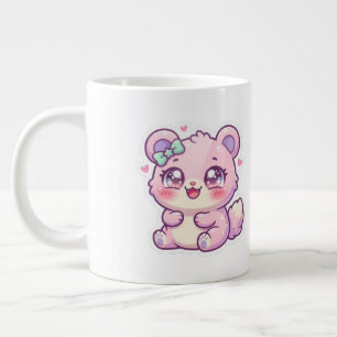 Caneca De Café Grande Ursa Rosa Fofa Kawaii Pastel Chibi Coração St