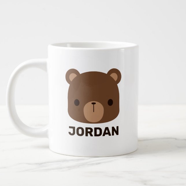 Caneca De Café Grande Urso Castanho Bonito com Nome Personalizado (Esquerda)