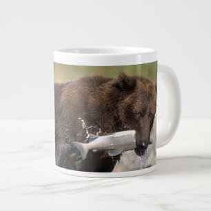 Caneca De Café Grande Urso castanho, urso pardo, com capturas de salmão,