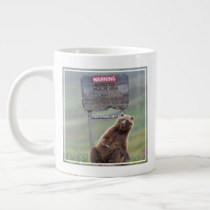 Caneca De Café Grande Urso Cinzento Brinca Com Placa