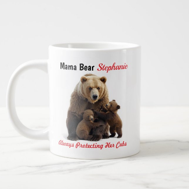 Caneca De Café Grande Urso de Mama Bonita e Cubs Personalizados (Esquerda)