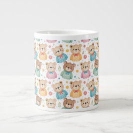 Caneca De Café Grande Urso de pelúcia e flores