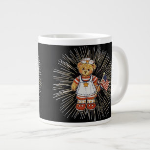 Caneca De Café Grande Urso de Vintage com fogos de artifício brancos mod