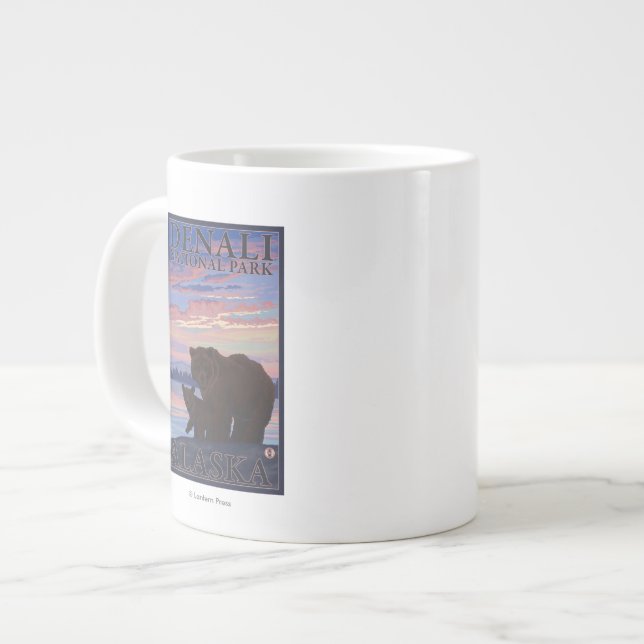 Caneca De Café Grande Urso e Cub - Parque Nacional de Denali, Alasca (Frente Esquerda)