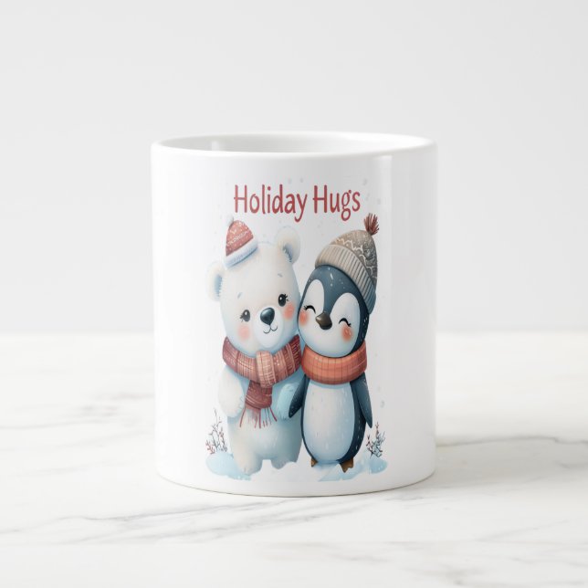 Caneca De Café Grande Urso Polar Bonito e Pinguim Amigos de Natal (Frente)