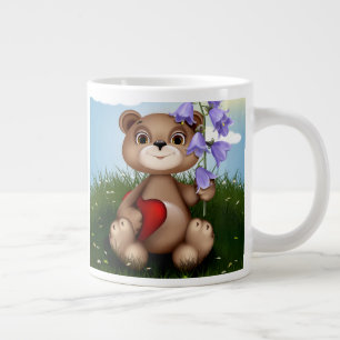 Caneca De Café Grande Urso Segurando Buquê Flor-30926