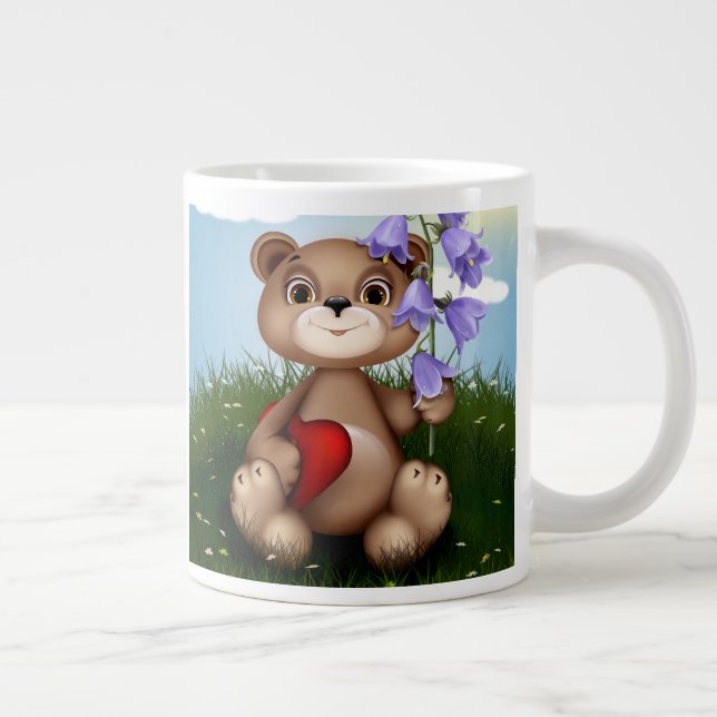 Caneca De Café Grande Urso Segurando Buquê Flor-30926 (Direita)