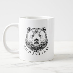 Caneca De Café Grande Urso, Selvagem E Gratuita, Ilustração Desenhada À