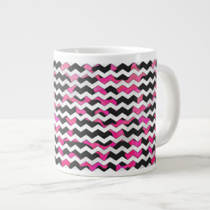 Caneca De Café Grande Vaca Chevron, rosa quente e Impressão preto