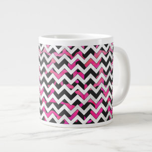 Caneca De Café Grande Vaca Chevron, rosa quente e Impressão preto