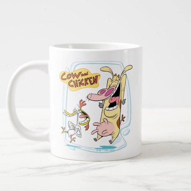 Caneca De Café Grande Vaca e Galinha Rindo Gráfico (Esquerda)