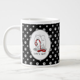 Caneca De Café Grande Vamos! Samoyed w Red Leash Funny