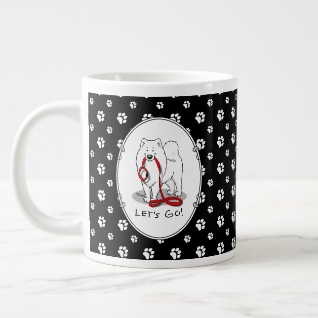 Caneca De Café Grande Vamos! Samoyed w Red Leash Funny (Esquerda)