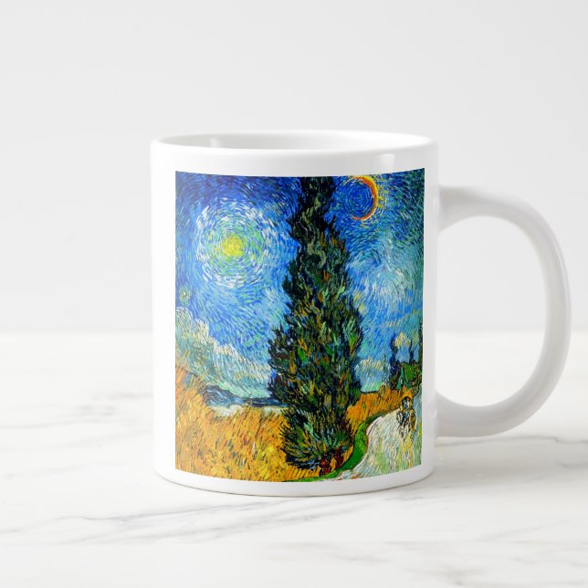 Caneca De Café Grande Van Gogh Road com Cypress e Star (Direita)