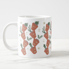 Caneca De Café Grande Vasos de Terracota Suculentos e Samambaias com Fol
