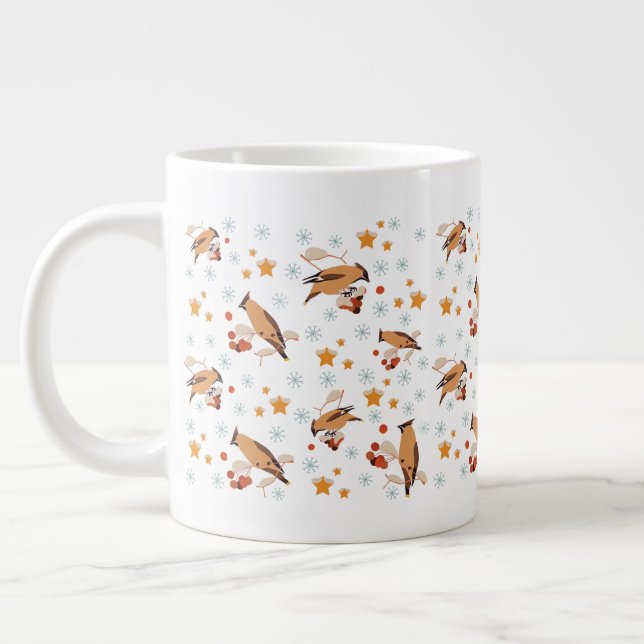 Caneca De Café Grande Vaxwing, bird, berry, star, floco de neve, inverno (Esquerda)