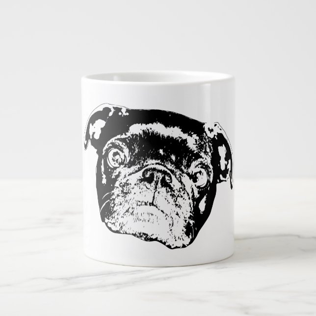 Caneca De Café Grande Vector Pug Matinal (Frente)