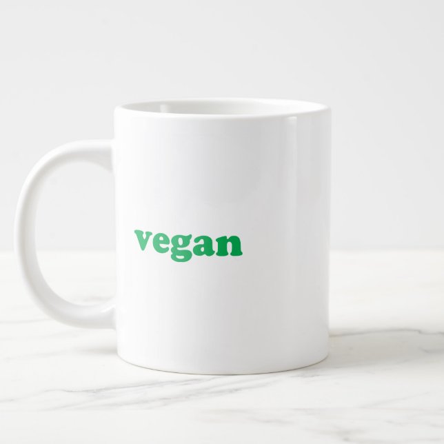 Caneca De Café Grande "Vegan", letras verdes, fundo branco (Esquerda)