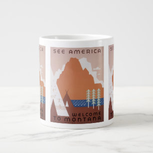 Caneca De Café Grande Veja a América Bem-vindo a Montana, Viagens Antiga