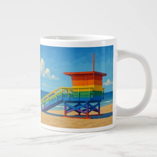 Caneca De Café Grande Venice Beach Rainbow Lifeguard Stand (Direita)