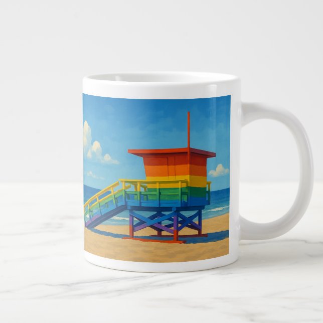 Caneca De Café Grande Venice Beach Rainbow Lifeguard Stand (Direita)