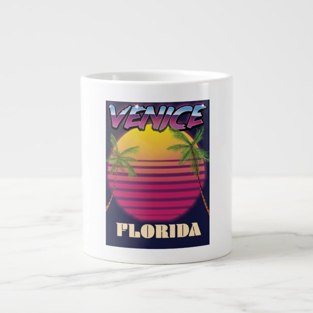 Caneca De Café Grande Venice Flórida, poster de férias retrô (Frente)