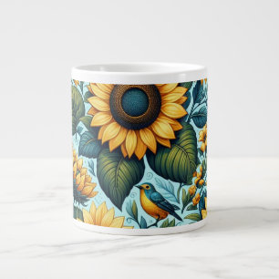 Caneca De Café Grande Verão/girassol/pássaro