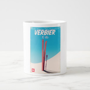Caneca De Café Grande Verbier, poster de viagens de esqui Suiça vintage.