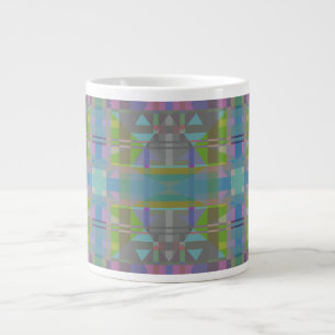 Caneca De Café Grande Verde Azul Roxo Geométrico