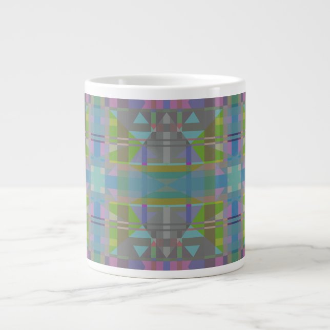 Caneca De Café Grande Verde Azul Roxo Geométrico (Frente)