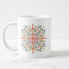 Caneca De Café Grande Verde Floral Amarelo Laranja Boêmia