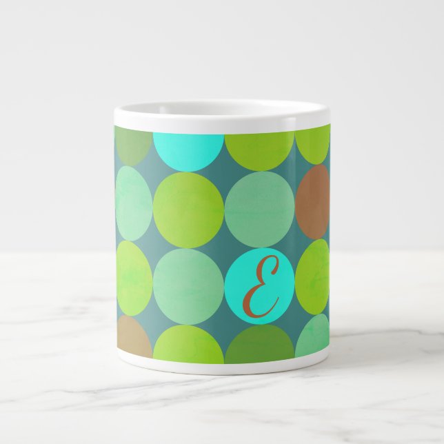 Caneca De Café Grande Verde limão Turquesa Teal e Círculos de Ferrugem M (Frente)