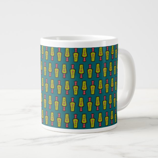 Caneca De Café Grande Vermelho, Amarelo, Preto, Tribal em Teal; Jumbo Mu (Frente Esquerda)