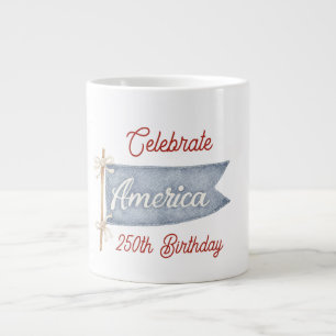 Caneca De Café Grande Vermelho Branco Azul Celebre a América 